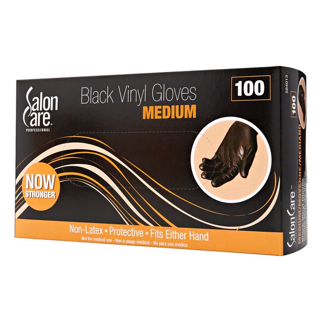Salon Care Black Vinyl Gloves Medium 100 Count ProCare CosmoProf