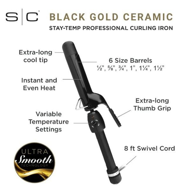 Stay-Temp .75 Inch Black Gold Ceramic Curling Iron