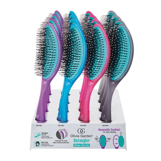 Detangler Brush for Medium - Thick Hair 16 Piece Display - Olivia Garden |  CosmoProf