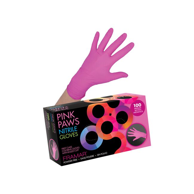 Pink Paws Nitrile Gloves Medium 100 Count