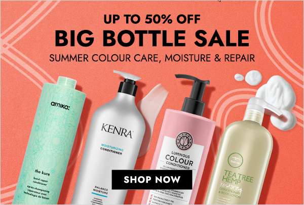Save up to 50% off on summer color care, moisture, and repair during our big bottle sale. Click here to shop now.